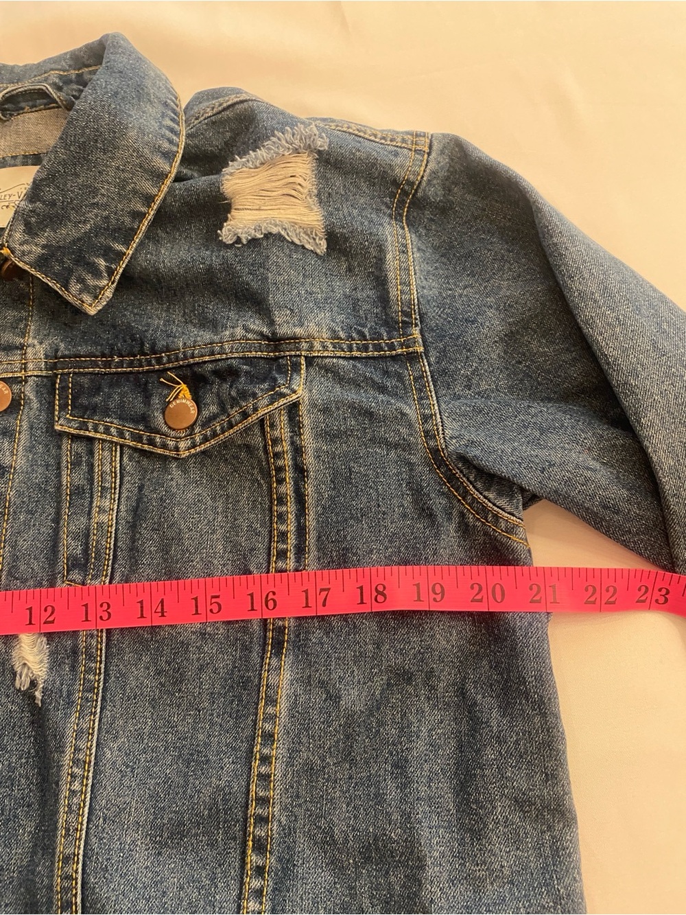 Women’s Long Denim Jacket Distressed Blue size large - Picture 6 of 13